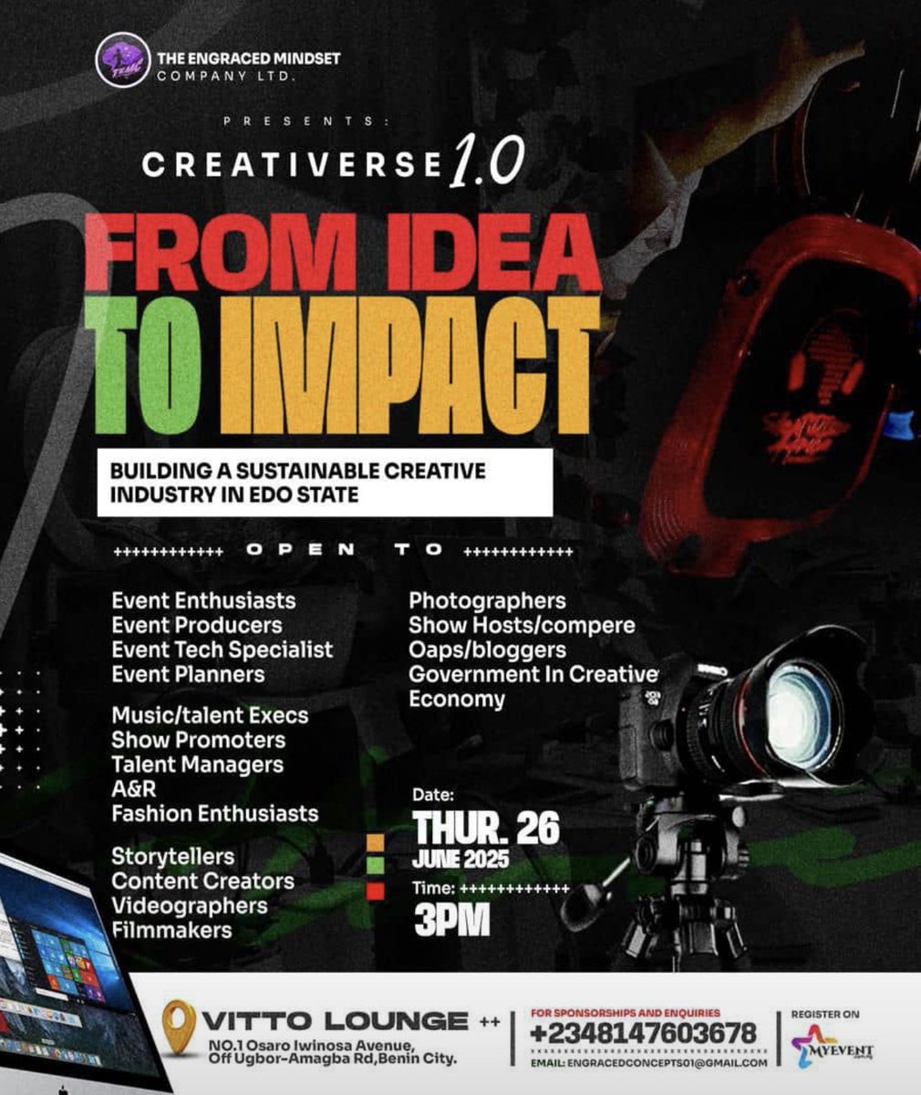 Creativerse 1.0 is a good example of creative industry localization—it emphasizes local solutions, local talent, and sustainable development tailored to Edo State’s unique context. God bless you <a href="/engracedevents/">Engracedboss</a> 🤎