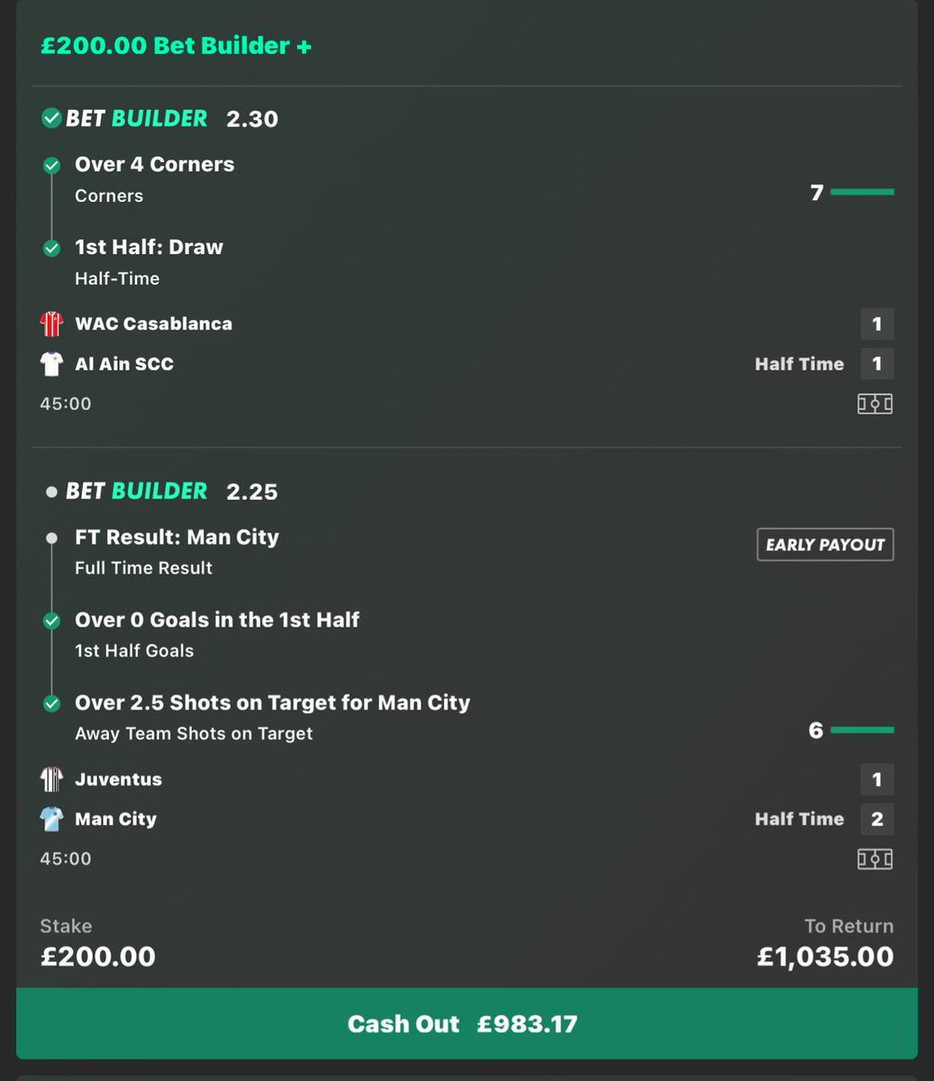 DailyBettingPot's tweet image. MY CASH OUT £983.00💷 FOR A POTENTIAL WIN OF £1,035.00😍
We only need  City win  to land this Bet builder 🤙

If this lands, I’ll give £200  to 2 lucky 
people who
Follow 👥
 ♥️likes, 
Retweet🔃 and
 comment 💬 on this tweet

CASH💰 OR STICK🤞✅