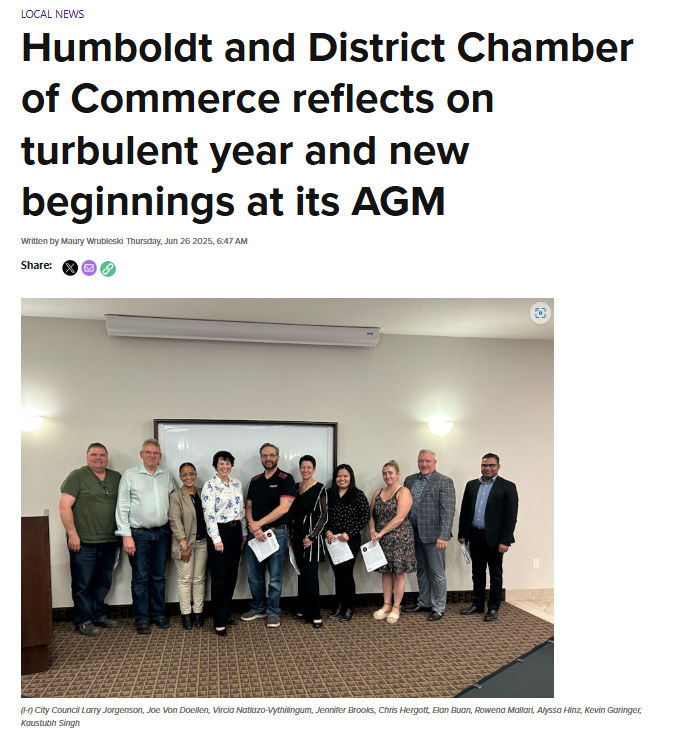 It’s been a turbulent year for the Humboldt and District Chamber of Commerce, but at its AGM, Board Chair Joe Von Doellen said that the organization has emerged with a renewed focus.  Details at discoverhumboldt.