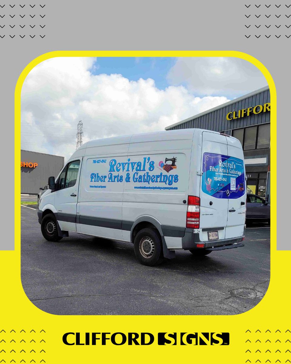 CliffordSigns's tweet image. This van just got stitched up with style. 🧵
Decals + window perf for Revival’s Fiber Arts &amp;amp; Gatherings = roadside branding magic.

#GetVisible #VanGraphics #CliffordSigns