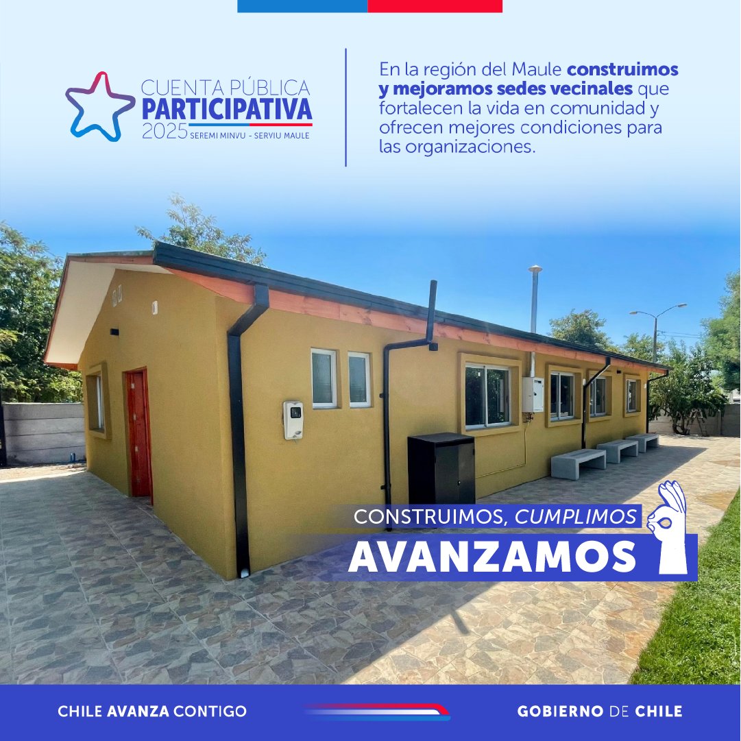 🏢 Nuevas sedes vecinales fortalecen la vida comunitaria y la participación en el Maule. Seguimos construyendo espacios dignos para las organizaciones sociales.

#ConstruyendoCambios #PlanEmergenciaHabitacional #CuentaPública2025 #ParticipaciónCiudadana