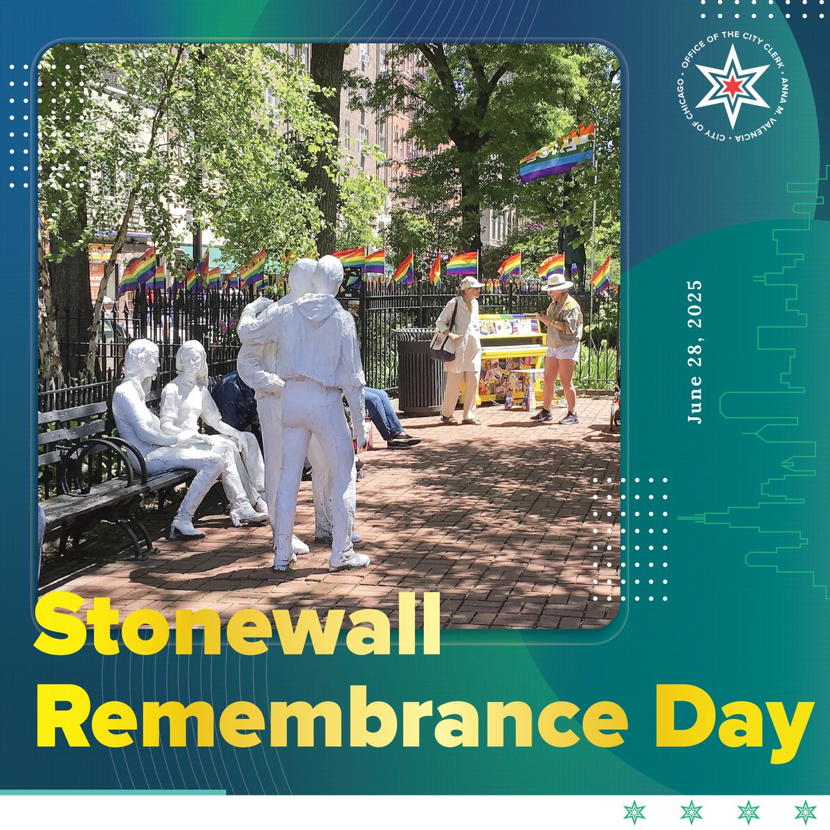 #StonewallRemembranceDay honors those who bravely fought for LGBTQ+ rights at the Stonewall Inn in 1969. Their fight sparked a moment for LGBTQ+ rights nationwide, including right here in Chicago. Today reflects on their legacy, courage &amp; the ongoing fight for equity and justice.