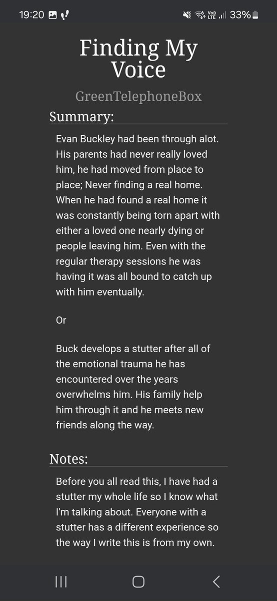 BucksBoobs118's tweet image. πβ¨οΈ Finding My Voice β¨οΈπ
- Will be Multichapter
- Stutter/Speech Impediment
- Exclicit - Smut later on
- Slowburn
I will upload a chapter at a time. Knowing people are waiting will motivate me to write more! I have a stutter so this is my baby π
archiveofourown.org/works/66651757