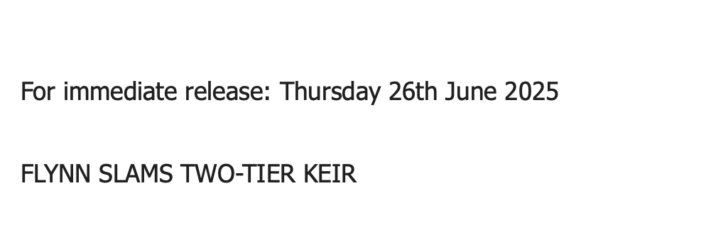 This is from an SNP press release. Stephen Flynn, SNP leader at Westminster, shamelessly parroting Tory/Reform slogans about Starmer, happily co-opting a term from toxic culture war debates about race and justice. We see you, Stephen.