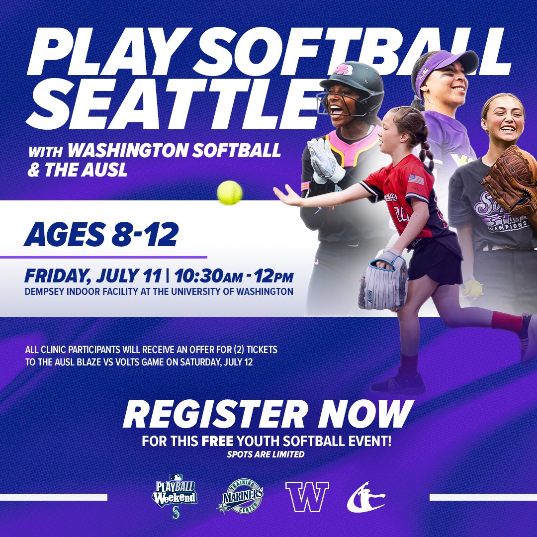 AUSL (@theauslofficial) on Twitter photo Secure your spot for Play Softball Seattle with <a href="/UWSoftball/">Washington Softball</a> & the AUSL!
This youth softball event is designed to inspire the next generation of players. Don't miss this chance to learn from UW athletes & select pro softball stars from the AUSL.
Register Now: Secure your spot for Play Softball Seattle with <a href="/UWSoftball/">Washington Softball</a> & the AUSL!
This youth softball event is designed to inspire the next generation of players. Don't miss this chance to learn from UW athletes & select pro softball stars from the AUSL.
Register Now: