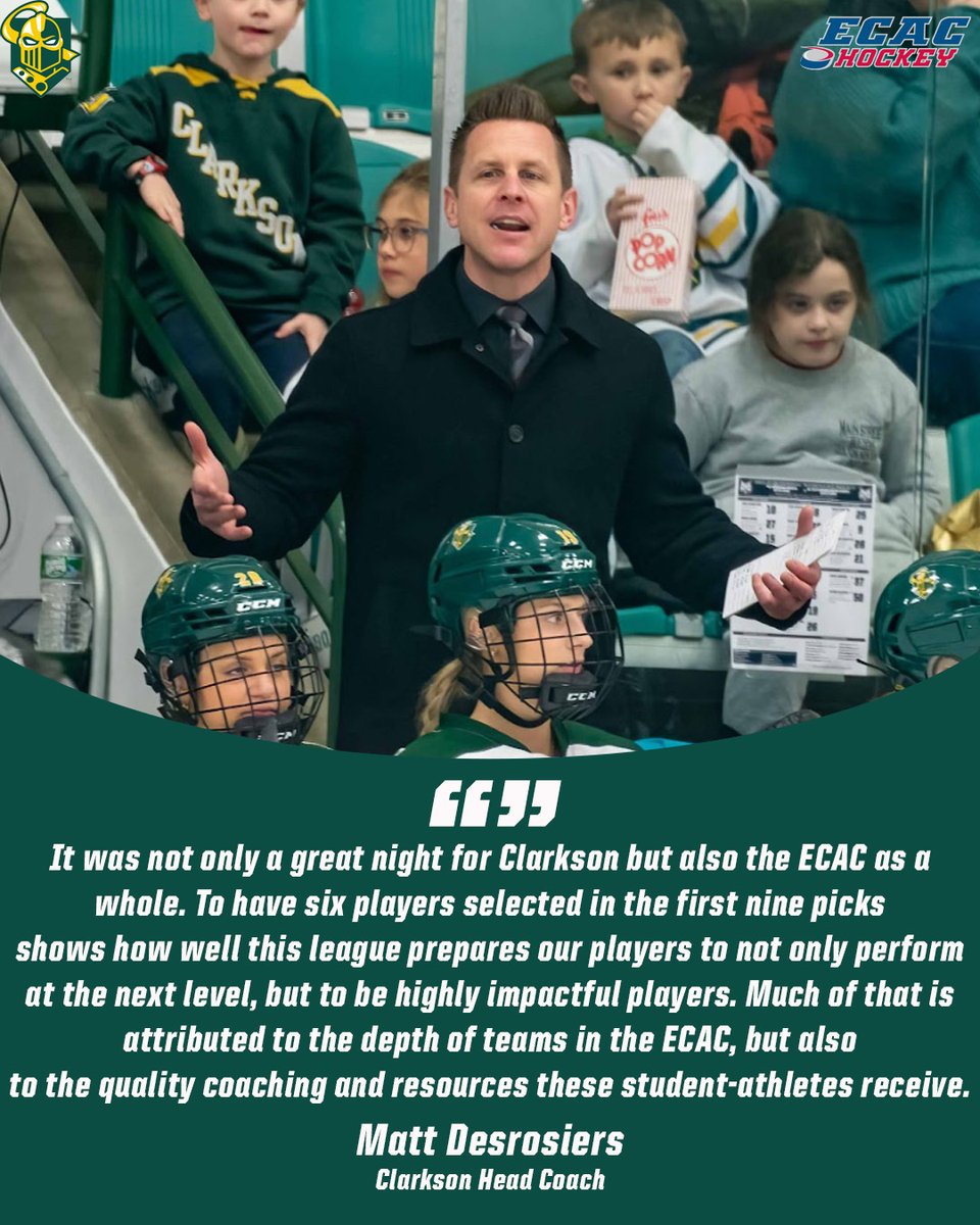 With Haley Winn chosen second overall and two more alums selected in the first nine picks, the 2025 <a href="/thepwhlofficial/">PWHL</a> draft was another stellar night for <a href="/ClarksonWHockey/">Clarkson Womens Hockey</a> and head coach Matt Desrosiers.

#ECACHockey #TheEducatedDecision