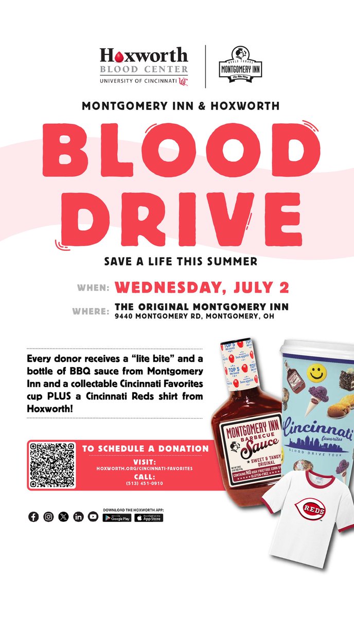 MontgomeryInn_'s tweet image. Join @HoxworthUC in saving a life next Wednesday at The Original!
Sign up to donate here: donateblood.uc.edu/donor/schedule…