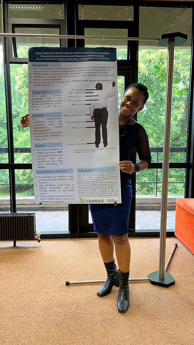 Enobong Gideon (@gideonenobong) on Twitter photo Today, I presented a Poster at the UL Doctoral College Researcher Conference. My current study shows a concerning high Prevalence of Work-related Musculoskeletal Disorders. Further results coming soon.<a href="/AfriHealthIre/">African Health Summit Ireland</a> <a href="/StJohnsHospLmk/">St. John's Hospital, Limerick</a> <a href="/NursingMid_UL/">School of Nursing and Midwifery, UL</a> <a href="/HsehealthW/">HSE Health & Wellbeing</a> <a href="/HSEMidWest/">HSE Mid West</a> Today, I presented a Poster at the UL Doctoral College Researcher Conference. My current study shows a concerning high Prevalence of Work-related Musculoskeletal Disorders. Further results coming soon.<a href="/AfriHealthIre/">African Health Summit Ireland</a> <a href="/StJohnsHospLmk/">St. John's Hospital, Limerick</a> <a href="/NursingMid_UL/">School of Nursing and Midwifery, UL</a> <a href="/HsehealthW/">HSE Health & Wellbeing</a> <a href="/HSEMidWest/">HSE Mid West</a>