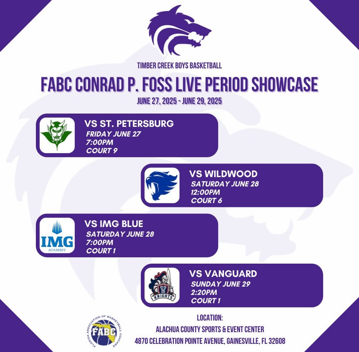 Upcoming schedule this weekend at FABC Showcase in Gainesville, FL!