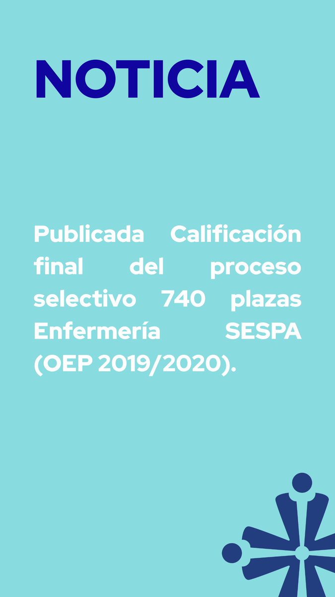 Publicada calificación final del proceso selectivo de 740 plazas de enfermera/o del SESPA (OPE 2019 / 2020) 

Os recordamos que podéis acceder a esta y otras novedades de empleo público y privado en la zona profesional de nuestra página web.
