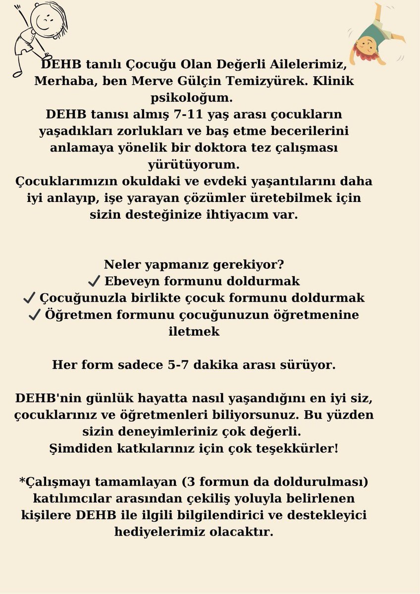 Ebeveyn Formu: forms.gle/aRQUhVxBDBeuYY…
Öğretmen Formu: forms.gle/dFt59sHWAssYhL…
Çocuk Formu: forms.gle/br4NDvJ1NMRuvs…