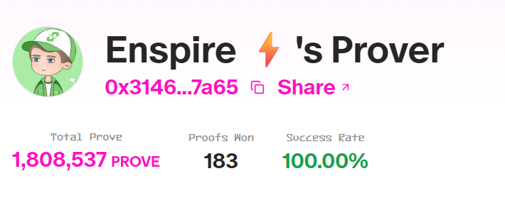 Succinct Stage 2.5 has just started.

Only users with $PROVE tokens can participate.

Drop your EVM wallets below if you really want in 👇