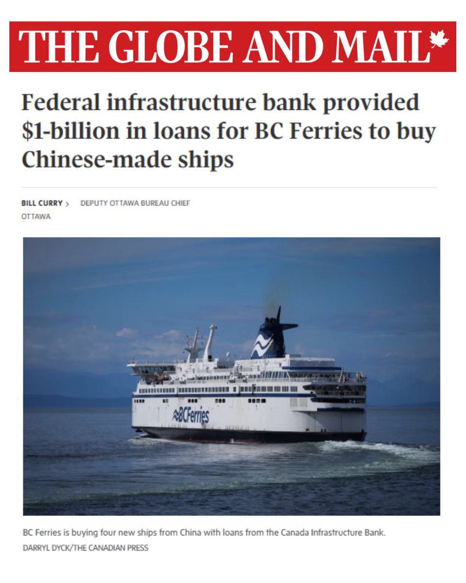 Unbelievable that the Liberals’ Infrastructure Bank just handed out $1B in taxpayer loans for ships built in China.

They publicly criticized the deal, but failed to mention their bank is funding it.

This failed bank is a Liberal disaster.

theglobeandmail.com/politics/artic…