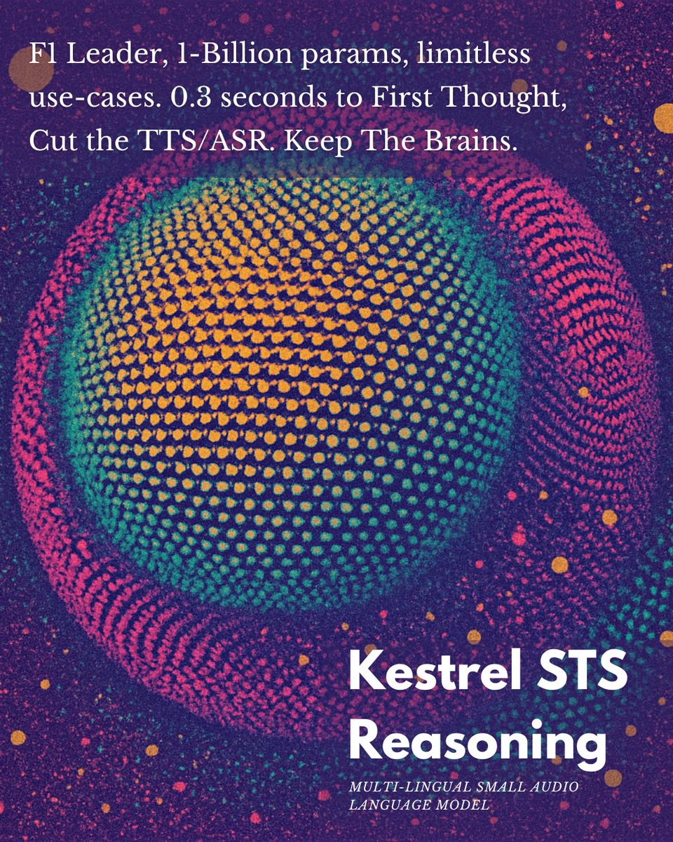 Hina Dixit (@hinadixit) on Twitter photo π Introducing <a href="/DecomputeAI/">Decompute AI</a> Kestrel STS 1.1B: The first low-parameter audio-reasoning model that operates in real-time entirely on-device, self-improving upon deployment. This breakthrough eliminates the traditional 3-stage voice AI pipeline (ASR β cloud LLM β TTS), removing π Introducing <a href="/DecomputeAI/">Decompute AI</a> Kestrel STS 1.1B: The first low-parameter audio-reasoning model that operates in real-time entirely on-device, self-improving upon deployment. This breakthrough eliminates the traditional 3-stage voice AI pipeline (ASR β cloud LLM β TTS), removing