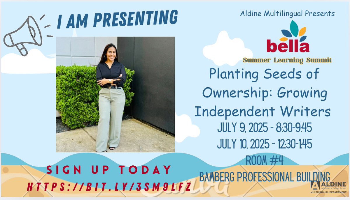 Danya Martinez, M. Ed (@danyamartinez15) on Twitter photo Have you signed up???
#BellaSummerLearningSummit
#AldineMultilingual #AldineImpact
<a href="/AldineEsl/">Aldine ESL Elem</a> <a href="/GomezTempleton/">Mrs. Gómez-Templeton</a> <a href="/Aldine_Bil_ESL/">Eva Iñiguez 🦋</a> <a href="/Daviseslmatters/">Ayanna Davis</a> Have you signed up???
#BellaSummerLearningSummit
#AldineMultilingual #AldineImpact
<a href="/AldineEsl/">Aldine ESL Elem</a> <a href="/GomezTempleton/">Mrs. Gómez-Templeton</a> <a href="/Aldine_Bil_ESL/">Eva Iñiguez 🦋</a> <a href="/Daviseslmatters/">Ayanna Davis</a>