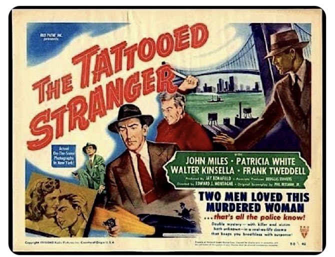 Det. Tobin (John Miles) investigates a series of brutal murders, including that of a woman with a tattoo on her wrist. Botanist Dr. Mary Mahan (Patricia Barry) helps to crack the case by identifying blades of grass found in the victim's car. "The Tattooed Stranger" #filmnoir