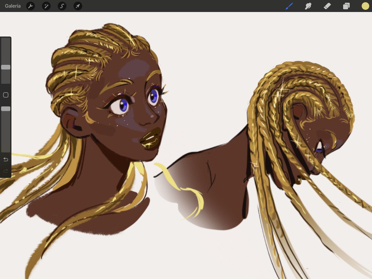 Lumirit's tweet image. trying different hairstyles with her golden hair is a lot of fun #oc