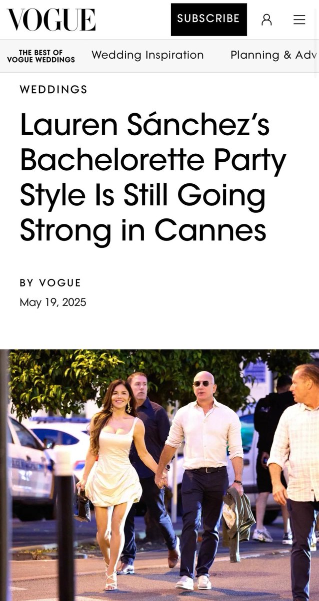 Rovzar's tweet photo. Love how Vogue isn’t running bylines on some of its Lauren Sanchez style coverage, like its reporters are undercover in a war zone https://t.co/rrBcjC1iNI