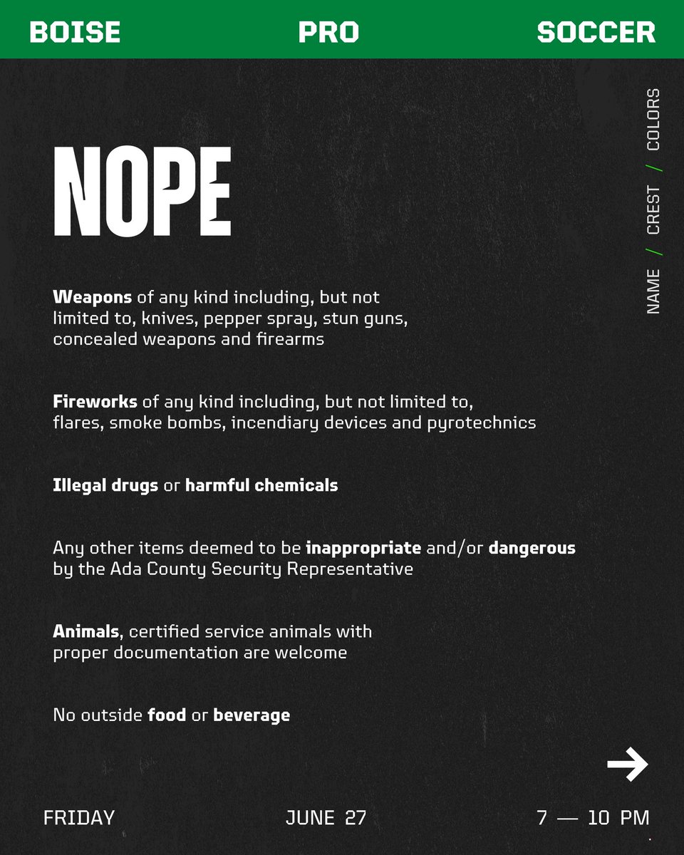 BoiseProSoccer's tweet image. Know Before You Go‼️