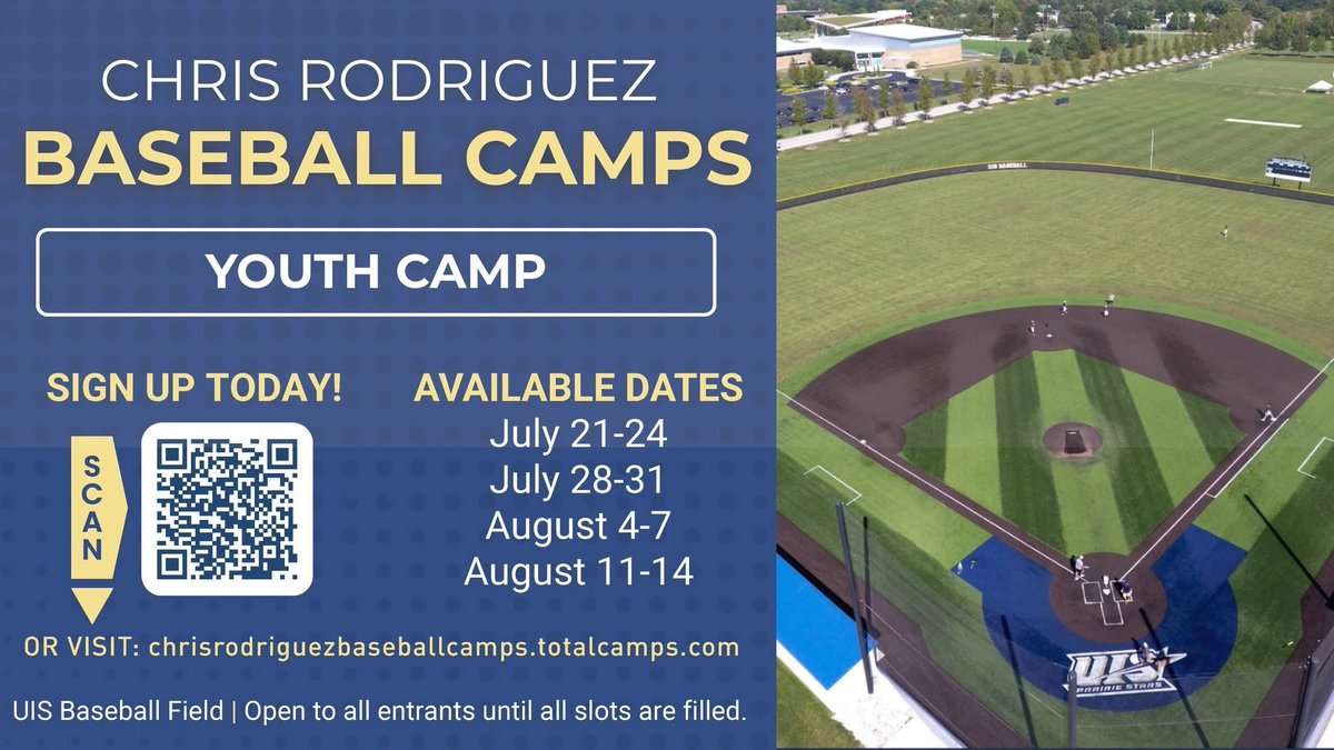 UIS Baseball (@baseball_uis) on Twitter photo Registration is now open for youth baseball camps at UIS!
Sign up today: bit.ly/4lqBdSH Registration is now open for youth baseball camps at UIS!
Sign up today: bit.ly/4lqBdSH