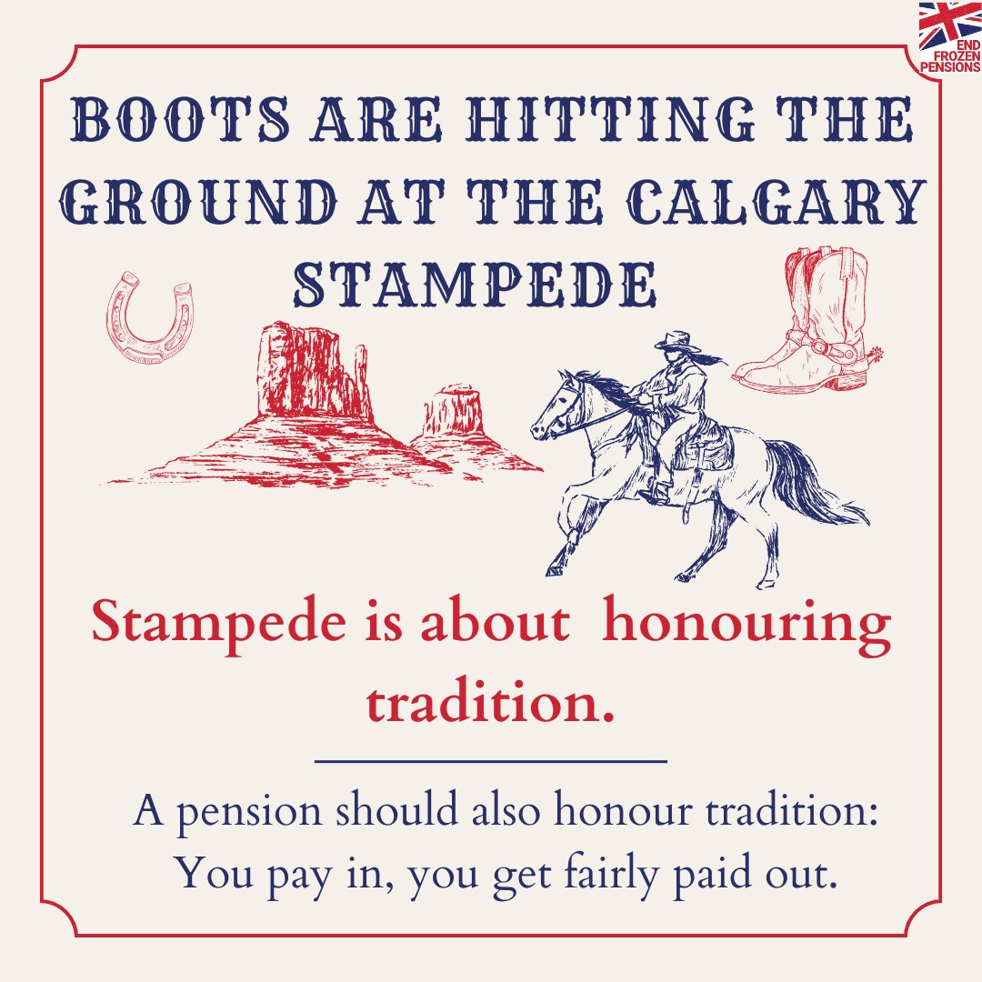 #EndFrozenPensions Canada (@cabp_news) on Twitter photo As boots hit the ground at the Calgary Stampede, people are honouring tradition.
A pension should also honour tradition: You pay in, you get fairly paid out.
It’s time for <a href="/Keir_Starmer/">Keir Starmer</a> and <a href="/TorstenBell/">Torsten Bell</a> to honour their side of the deal and #EndFrozenPensions As boots hit the ground at the Calgary Stampede, people are honouring tradition.
A pension should also honour tradition: You pay in, you get fairly paid out.
It’s time for <a href="/Keir_Starmer/">Keir Starmer</a> and <a href="/TorstenBell/">Torsten Bell</a> to honour their side of the deal and #EndFrozenPensions
