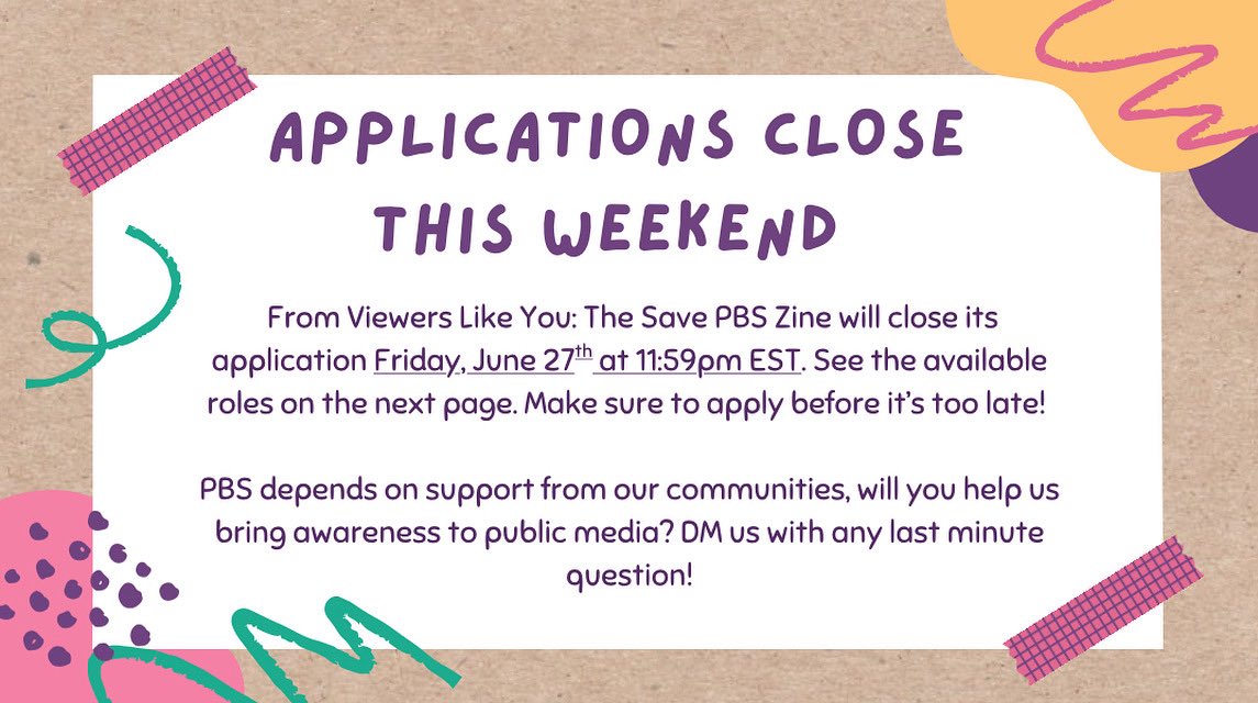 WordUpZine's tweet photo. Our friends at the Save PBS Zine are closing their contributor applications this weekend. If you’re passionate about public media and have fond memories watching PBS shows such as Wordgirl, please consider applying below!

https://t.co/3GT1ihNy63

#zine #savepbszine https://t.co/yKbBKtznZX