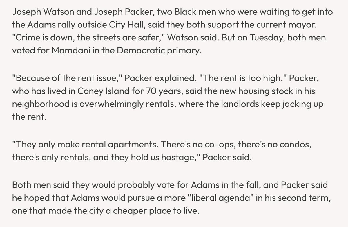 ChristRobbins's tweet image. Spoke to two men at @ericadamsfornyc's 2025 kickoff rally who voted for @ZohranKMamdani on Tuesday.
"Because of the rent issue...the rent is too high."
hellgatenyc.com/shambolic-laun…