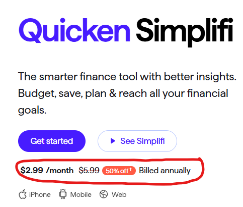scott_pdp's tweet photo. @Quicken 

I just tried to subscribe to Simplifi because this discount seemed too good to be true. It is. (too good to be true)
Your site says $2.99/month billed annually, but when it's time to pay, it says $3.99/month billed annually. NOT COOL. https://t.co/NqP99YeCuj