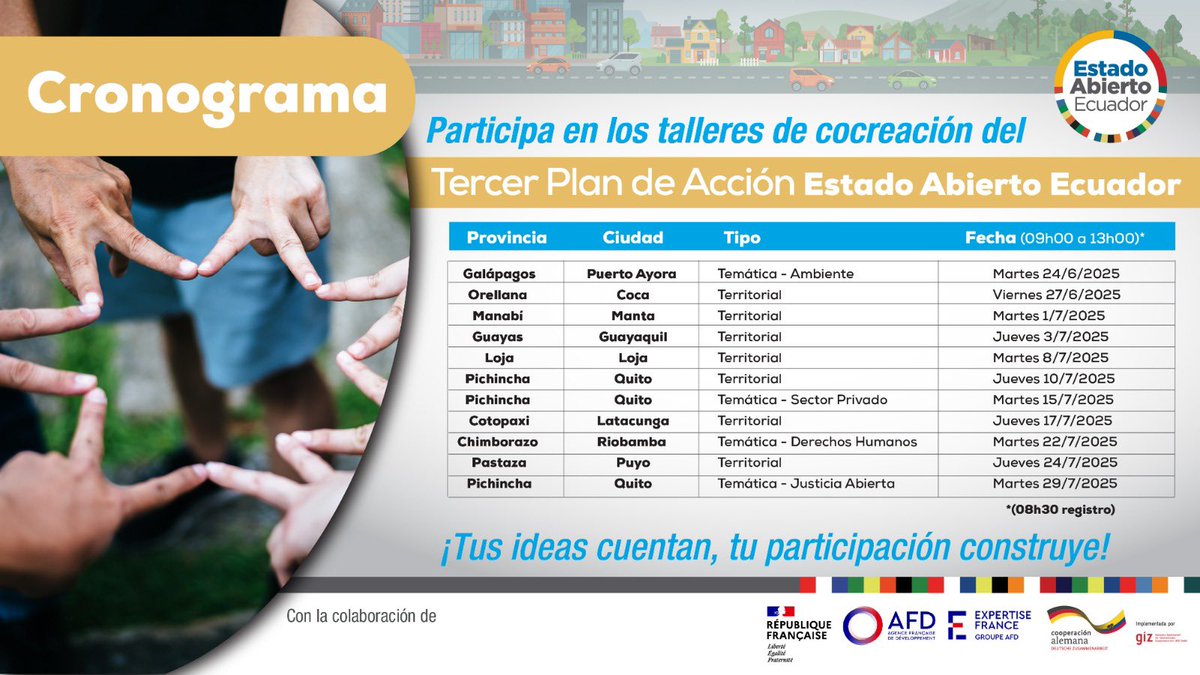 juliolopezdata's tweet image. ๐ช๐จ ยกSรบmate a la cocreaciรณn del 3er Plan de Acciรณn de #EstadoAbiertoEc!
Lo acompaรฑando desde @Datalat
๐Transparencia, participaciรณn, e innovaciรณn pรบblica.
๐ Regรญstrate: lnkd.in/e9UsepTZ
๐ฃ๏ธ Propรณn ideas: propuestas.gobiernoabierto.ec
#GobiernoAbierto