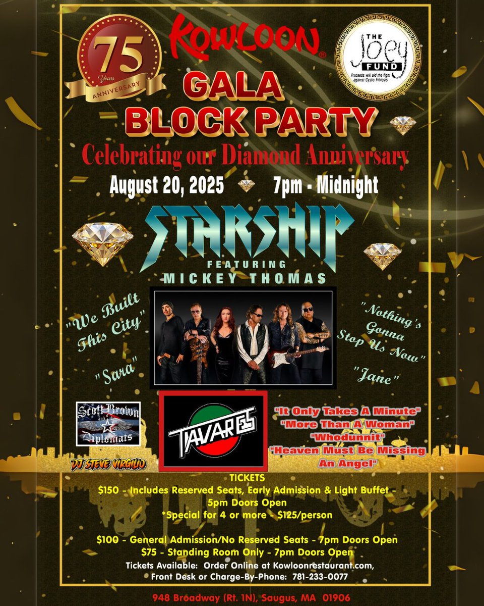 ON SALE NOW! Saugus, MA! Catch Starship LIVE in CONCERT on August 20th at Kowloon Restaurant🤘Purchase tickets here: beacons.ai/starship_contr…

#starship #80s #classicrock #concert #saugusma #kowloonrestaurant