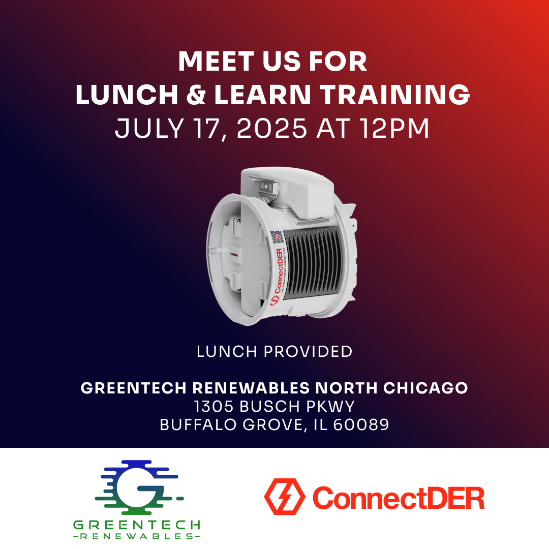 Join Greentech Renewables &amp; ConnectDER for a Lunch &amp; Learn on July 17 in North Chicago, IL! Discover the benefits and simple setup of #MeterSocketAdapters, including our newest product, IslandDER. Sign up: hubs.la/Q03tXb2-0 

#ConnectDER #GreenTech #CleanEnergy #IL #Chicago
