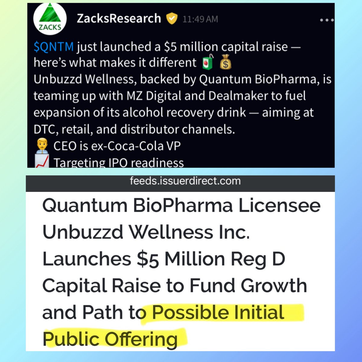 Glad the algos and fake news by Zacks and other media today dropped the price of $QNTM down to $20. Didn't think I'd get to add down there again. The next week should be exciting.....