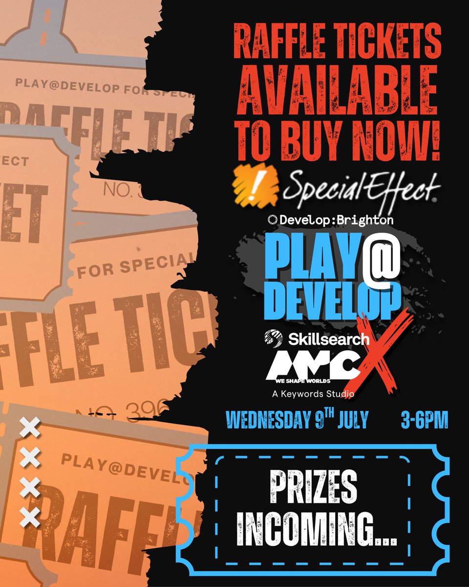 Got your tickets to Play@Develop? Don’t forget to grab your raffle tickets – all in support of  SpecialEffect🧡

👀 stay tuned for the prize list!

🎫 Grab your raffle tickets ahead of the event here: eventbrite.co.uk/e/playdevelop-…

#PlayAtDevelop #DevelopConference #SpecialEffect