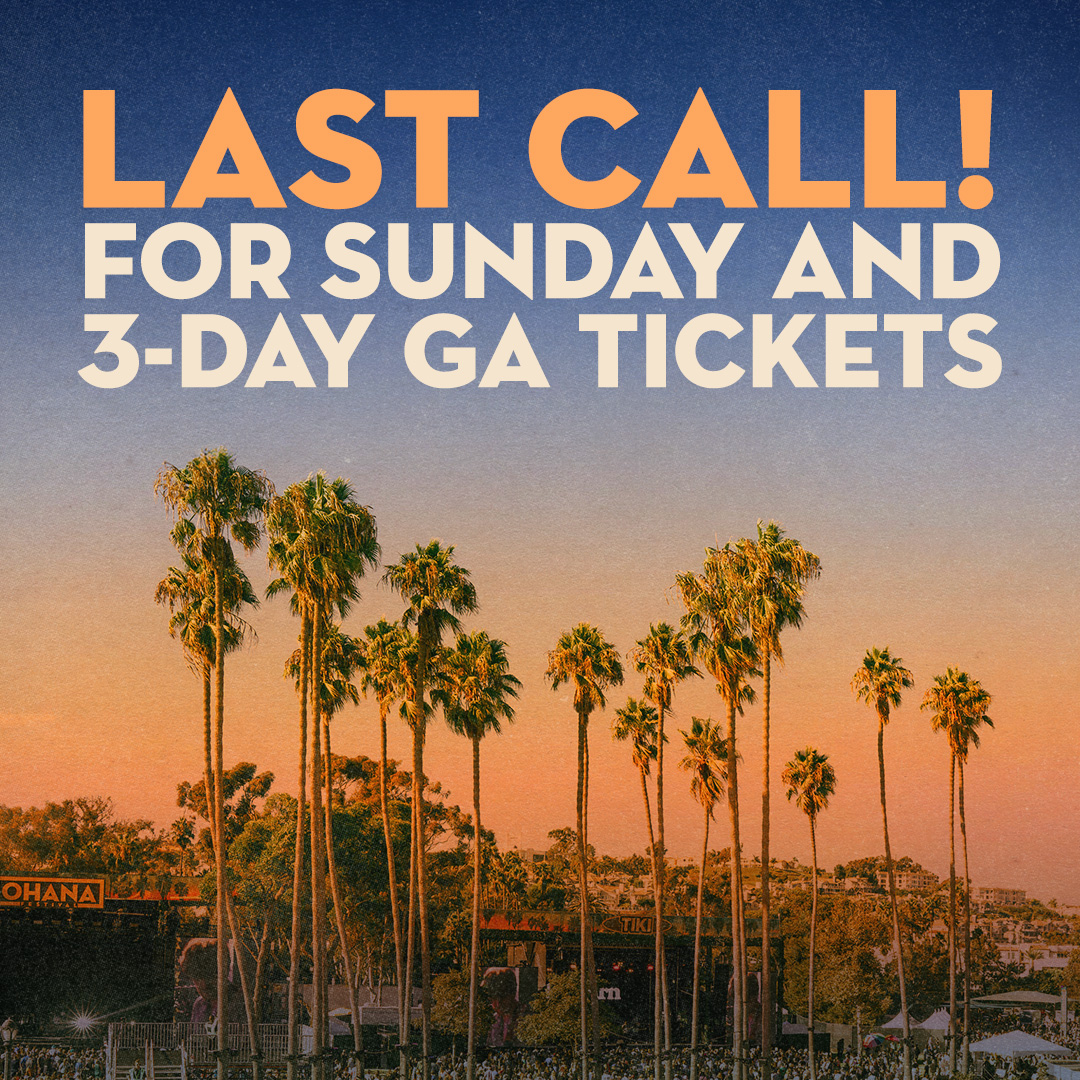 TheOhanaFest's tweet image. 🚨 Heads up: Sunday and 3-Day GA Tickets and are almost sold out. Don’t miss your chance to be part of #OhanaFest, secure tickets NOW 👉 ohanafest.com/tickets