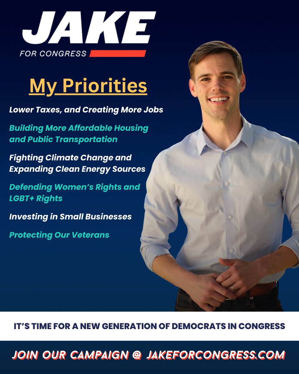 Hey Los Angeles, you ready for new energy in Washington?
l'm running for Congress against my old boss.
Can you chip in $20 to help bring a people powered movement to CA-32?
Together we can make Congress accessible and life affordable.
Jakeforcongress.com/donate