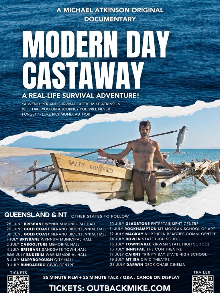 I’m releasing the film about my solo journey up the Great Barrier Reef in a homemade dugout canoe. 
My tour starts in Brisbane and the Goldcoast this weekend.
Tickets here: outbackmike.com/tickets/
Watch the trailer here: youtu.be/hPOEFH-64_8
Hope to see you there!
Cheers