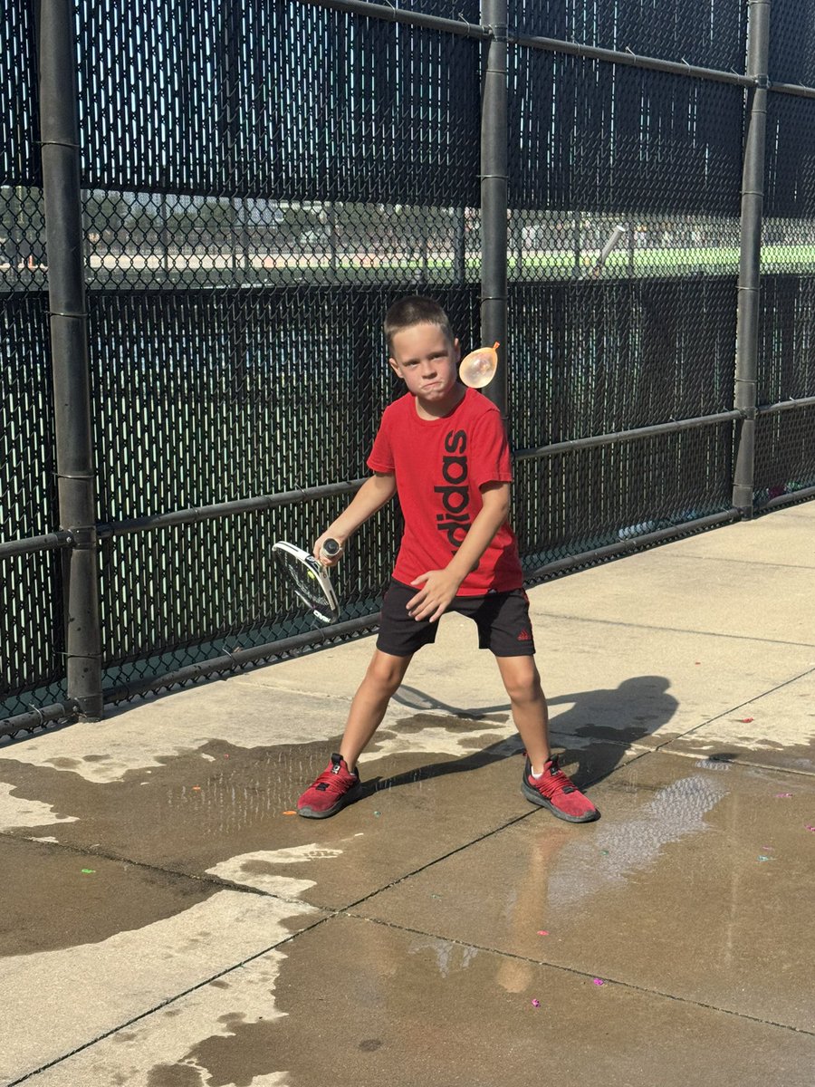 Great week of camp! We had a total of 96 campers in the two age groups!! 

Finished off the day with water balloon forehands!