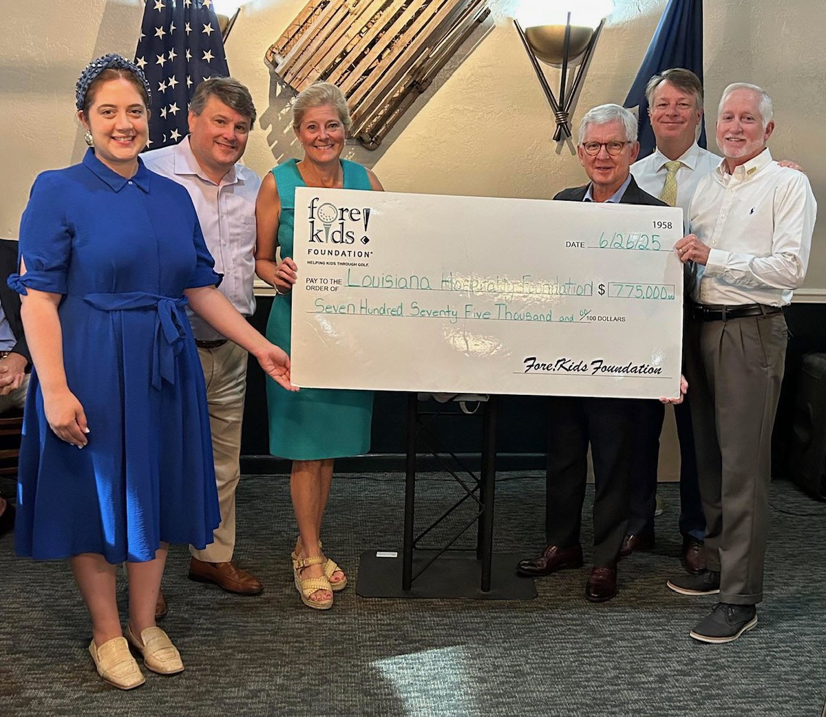 This morning the Fore!Kids Foundation presented the largest donation in partnership history to the Louisiana Hospitality Foundation! 

This $775,000 donation will help to strengthen Louisiana’s hospitality industry through support of individuals within the community.