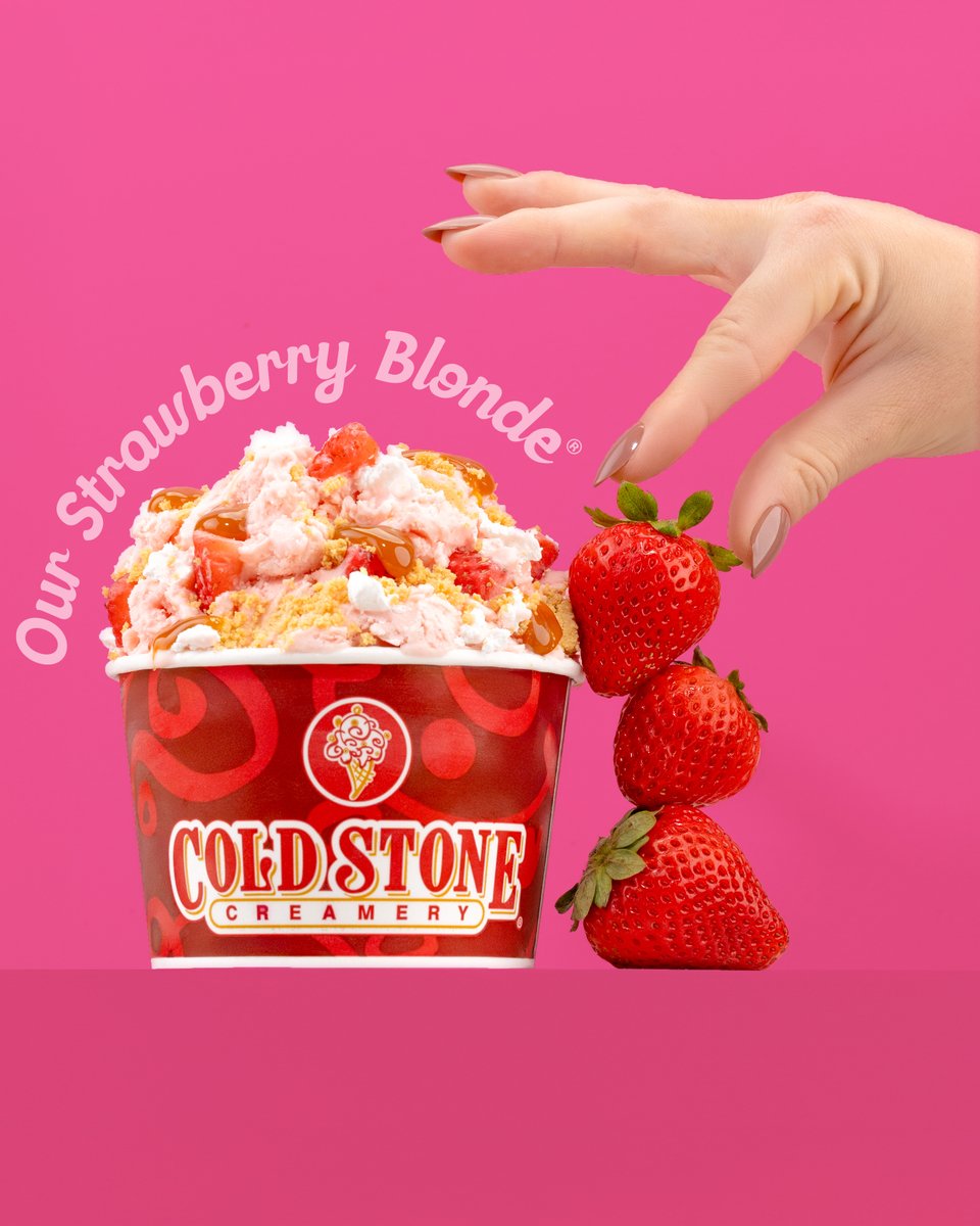 Our Strawberry Blonde® is like strawberry shortcake with a glow-up! 🍰✨Strawberry Ice Cream with Graham Cracker Pie Crust, Strawberries, Caramel and Whipped Topping. 🍦🍓🥧