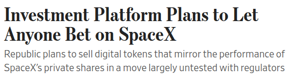 lacker's tweet image. This... actually makes sense. If stablecoins work, why not stockcoins? Crypto could let random people on the internet bet on startups that are private, even if the startups themselves don't have anything to do with crypto.