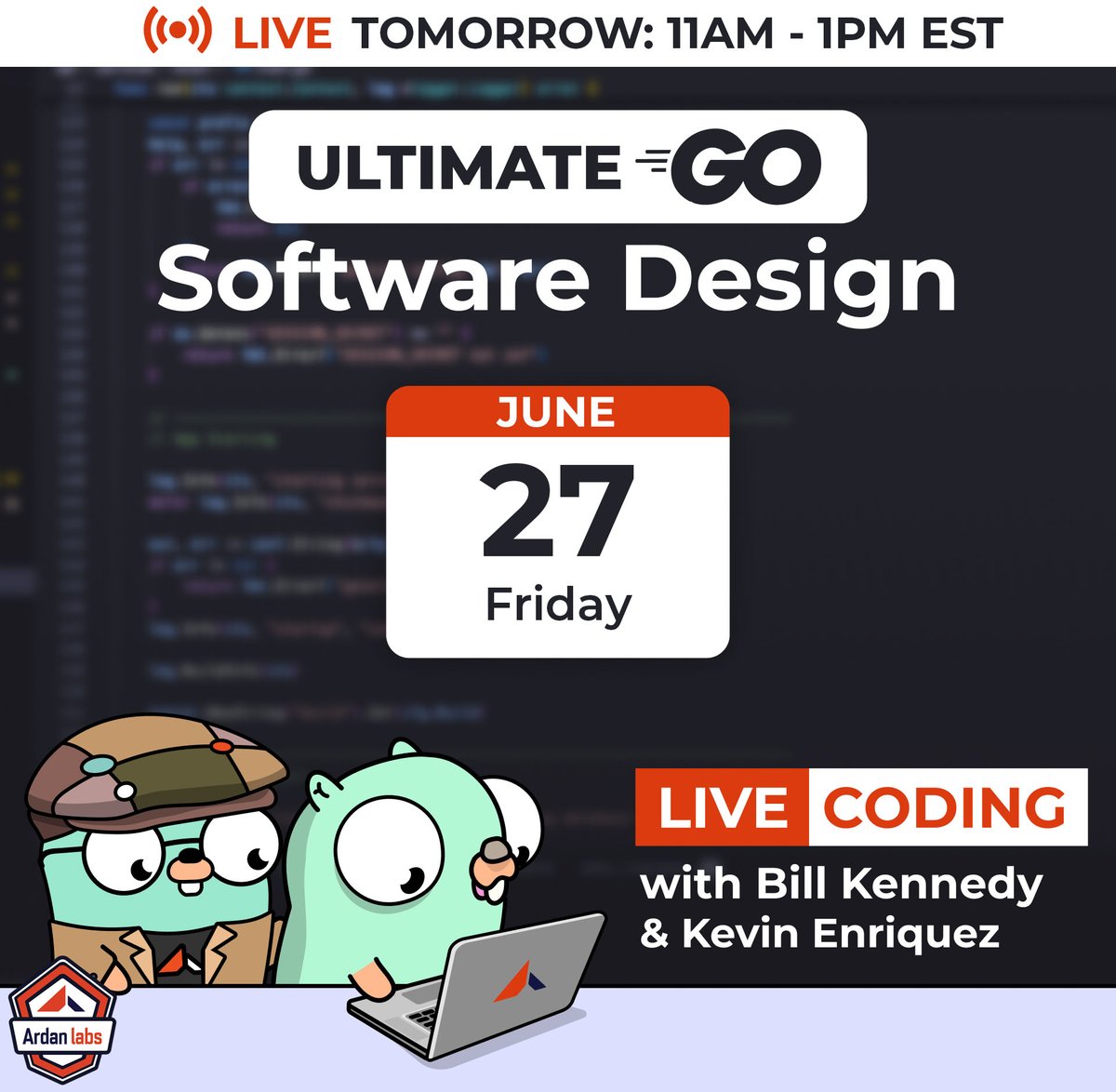 ardanlabs's tweet image. 📅Ultimate #SoftwareDesignLIVE Additional Stream! 

Join @goinggodotnet &amp;amp; @KEnriquez21 in an extra episode for this week:  

Tomorrow Fri. 6/27 from 11am-1pm EST  

Stay tuned 1hr before the LIVE show for the stream link! 😎 #golang