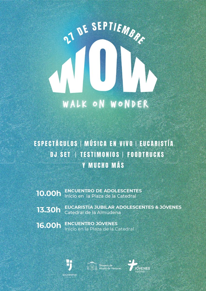 archimadrid's tweet photo. 📰@DiocesisAlcala, @DiocesisGetafe y @archimadrid: las tres diócesis se unen para crear el #WOWFest, un evento jubilar para jóvenes y adolescentes
➡️El próximo 27 de septiembre se vivirá este evento que busca ser «un signo fuerte de esperanza y unidad»
https://t.co/T4noUBivh5 https://t.co/1TaQIsvmWO