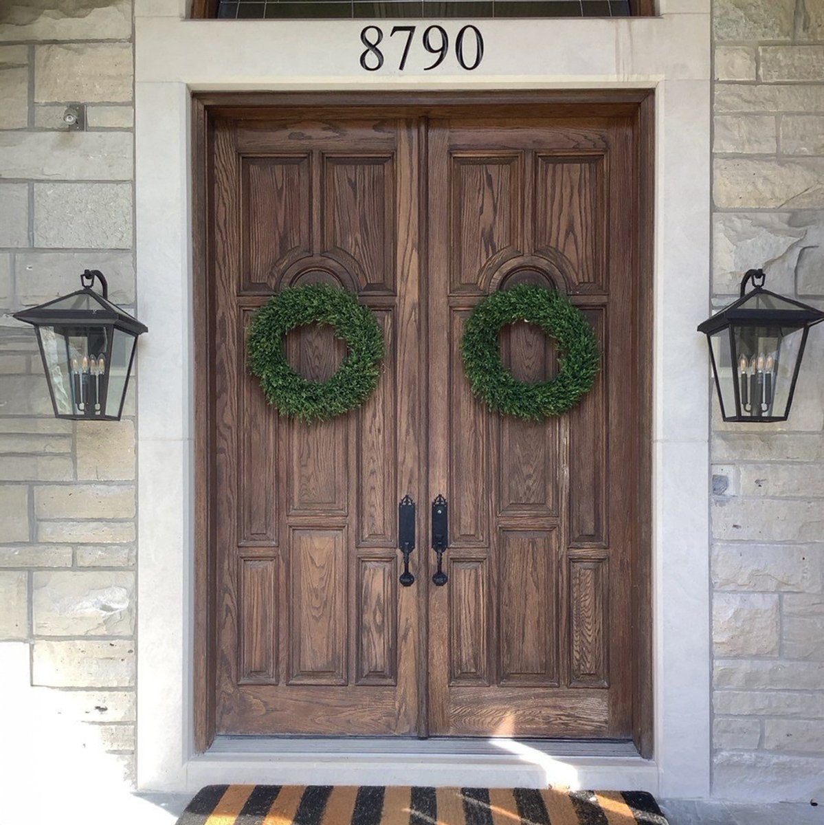 MacFarland Painting writes, "A warm welcome starts with a refreshed front door ✨

We gave this entryway a fresh update using <a href="/myoldmasters/">Old Masters</a> American Walnut on the front door and porch ceiling. We LOVE how this rich finish highlights its natural beauty

📷 l8r.it/lb3M