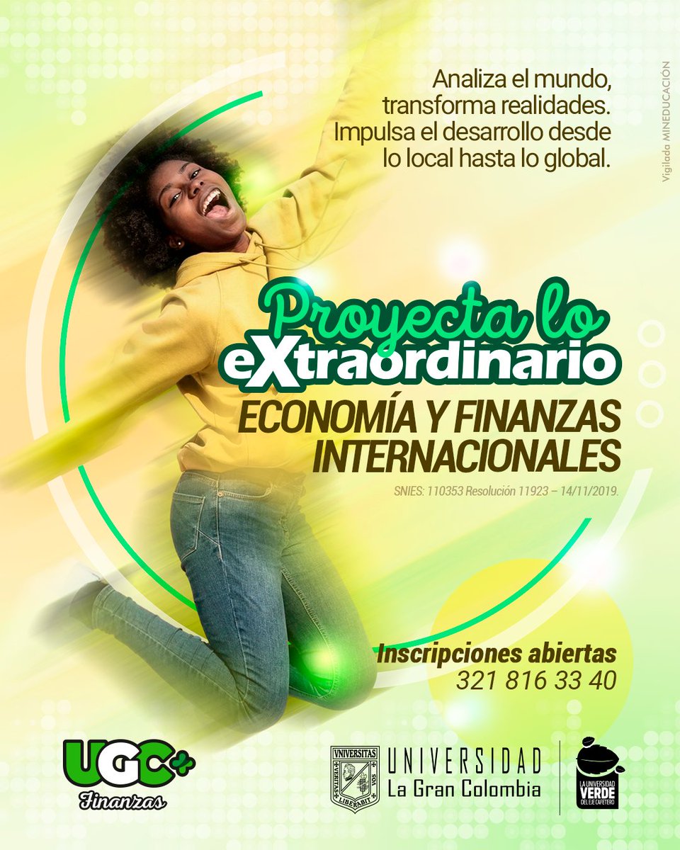 🌍💸 Proyecta lo Extraordinario con UGC

¿Te apasiona entender cómo funciona el mundo?
Conviértete en un profesional capaz de analizar contextos globales y proponer soluciones económicas reales.

📊 Estudia Economía y Finanzas Internacionales en la Universidad La Gran Colombia