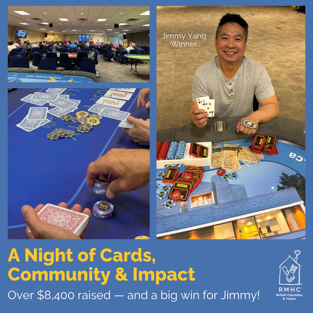 🃏 What a night! The RMH BC &amp; Yukon McDonald's Spring Poker Tournament raised $8,400 to support families staying at the House while their child receives care.

👏 Big congrats to our champ &amp; all finalists!

Host a fundraiser: bit.ly/2StRgr5

#RMHBCY #KeepingFamiliesClose