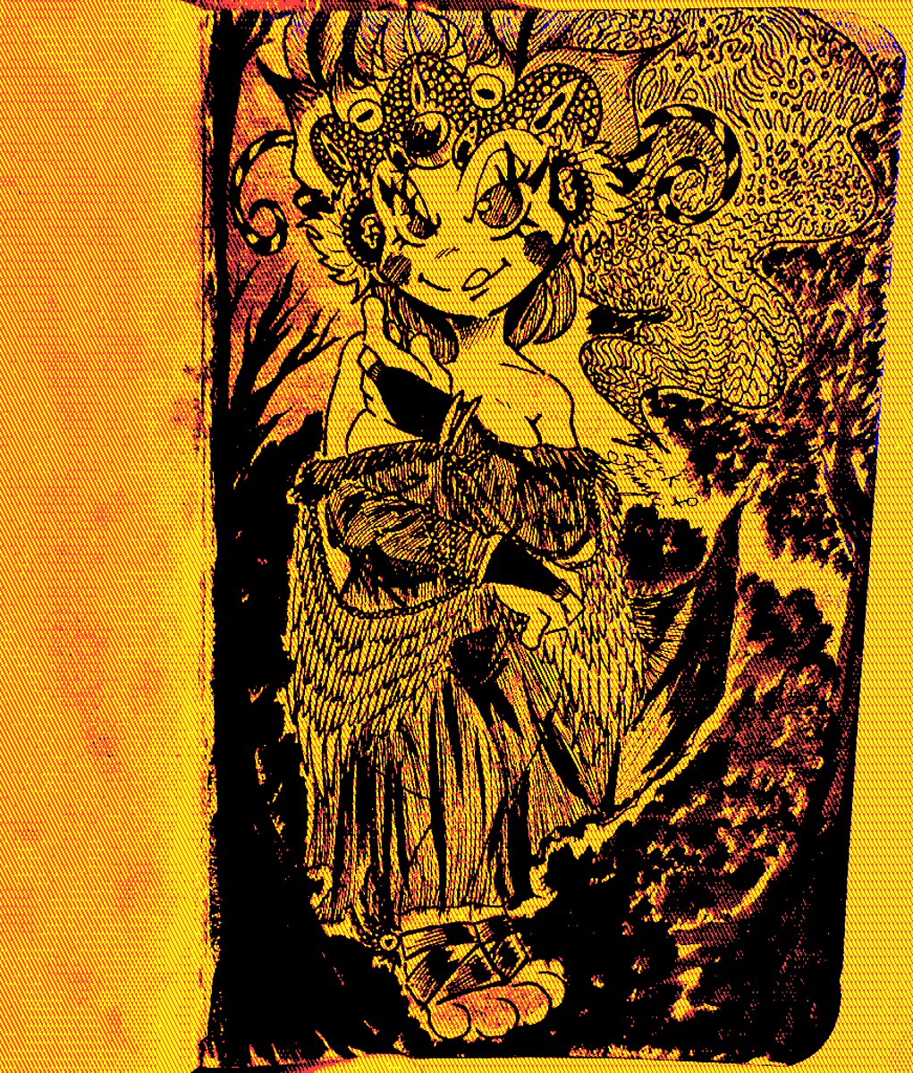 I accidentally deleted the previous post. Oops. Anyway this is me giving her new digs.
Had to give her the ol head dress. Anyway I'll make a scan of this at a later point but for now.
The "colored" ver of this was just a bit of fun on my end (ancient digital scroll of sorts)