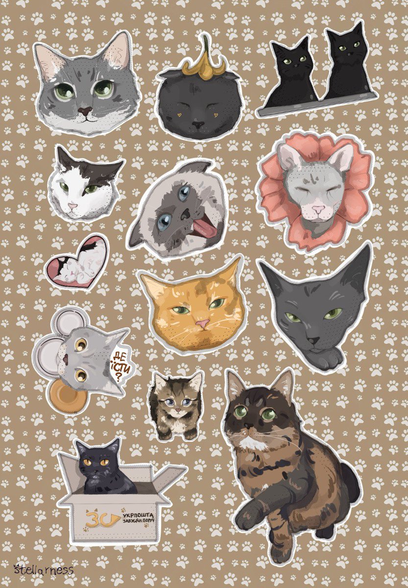 стікери готові!!!! 
тут зібрані котики моїх студентів і замовників ☺️ відкриваю передзамовлення на друк, десь через тиждень будуть готові
ціна 150 грн + доставка нп 
котики милі і люблять гладитись 🤲
#украрт