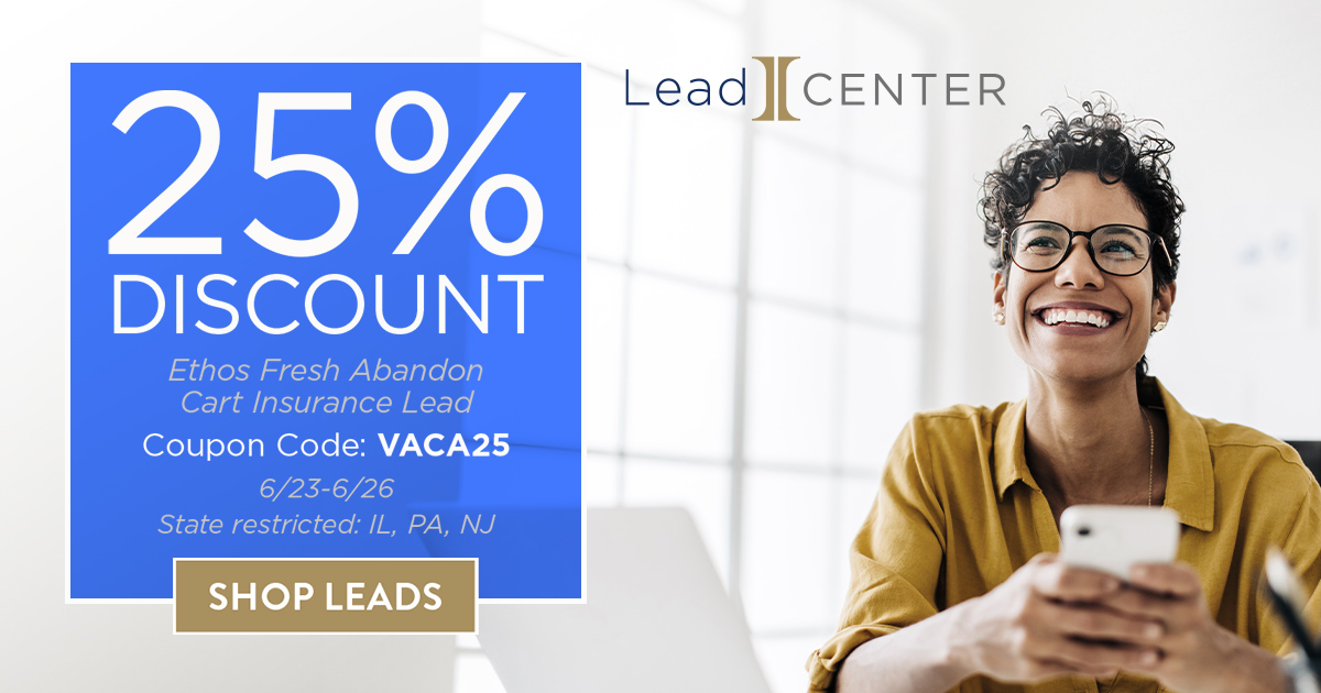 IMGLeadCENTER's tweet photo. 25% OFF Ethos Fresh Abandon Cart Insurance Leads — only in LeadCENTER! Use code VACA25 at checkout until 11PM CT June 26th. This promotion is state restricted to IL, PA and NJ.

#LeadCENTER #IntegrityTechnology #Integrity #Leads https://t.co/kmdLA1MOLJ