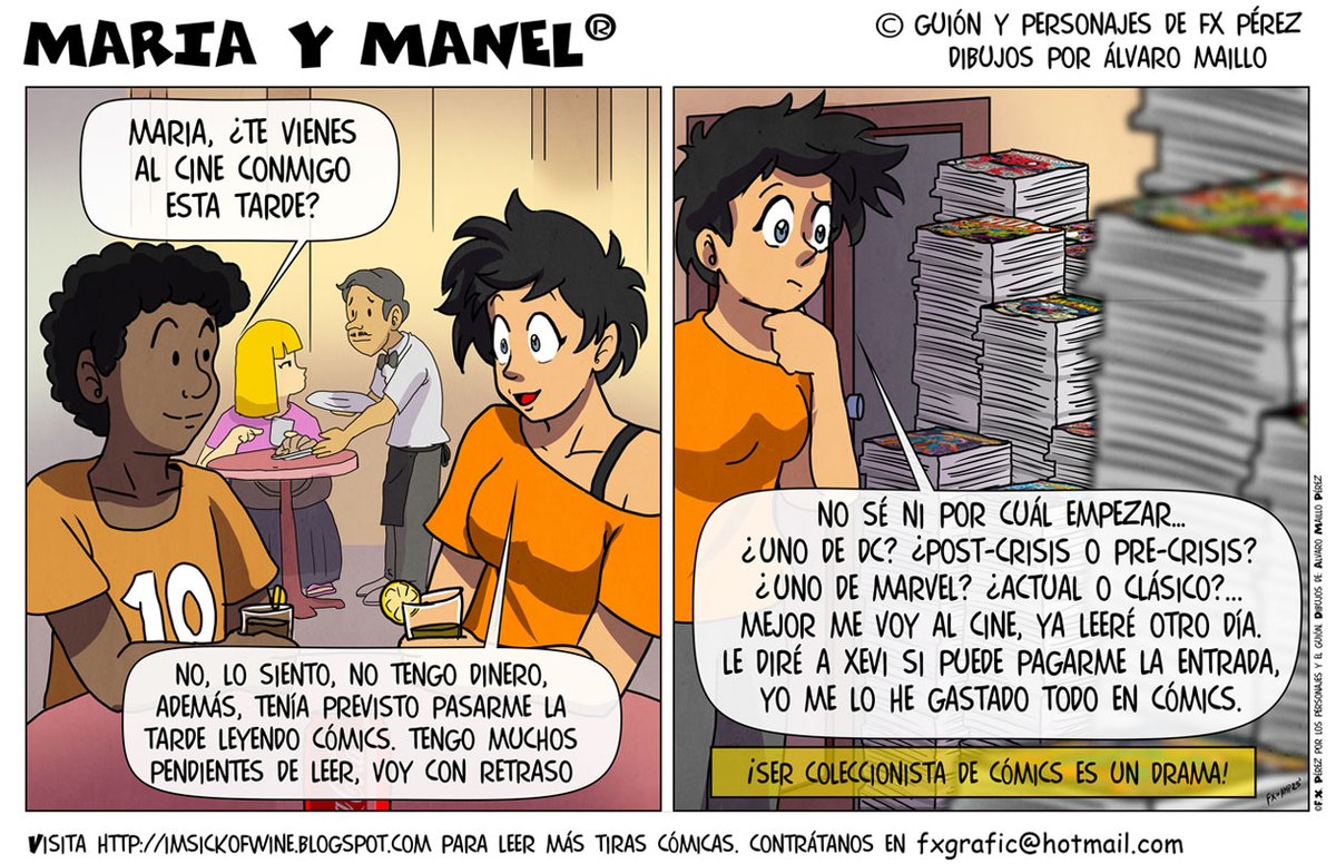 FXgrafic's tweet photo. Ser coleccionista de cómics es un drama. Maria and Manel's new comic strip by FX and @trazofrime here:
#comicbooks #comicstrip #mariaymanel20años #marieetmanel #tiracomica #webcomic #fumetto #bandedessinee #stripdepresse #DessinDePresse #strisciacomica #tebeo #cinecaro https://t.co/IAm2I2d8lc