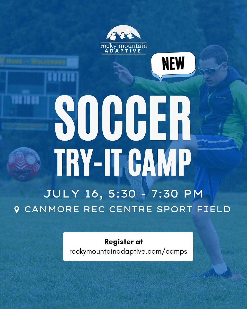 Here comes soccer camp!⚽️ On July 16, 5:30-7:30pm, we are running a small-group soccer camp at the Canmore Rec Centre with accessible, fun &amp; meaningful soccer-based activities (rockymountainadaptive.com/camps/). 

Thank you <a href="/Pauw_Foundation/">PauwFoundation</a> for your continued support of our Try-It events